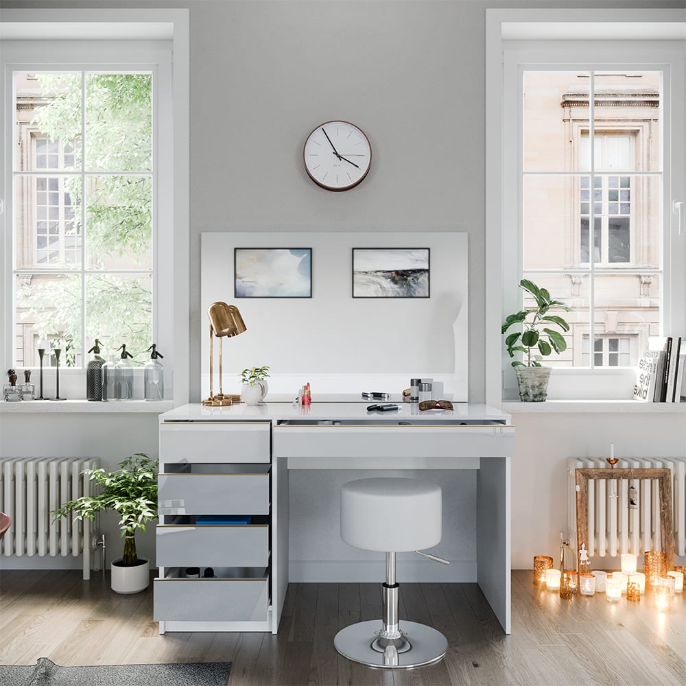 Set de maquillage avec miroir et tabouret blanc/or 120x145cm - Maisons du Monde