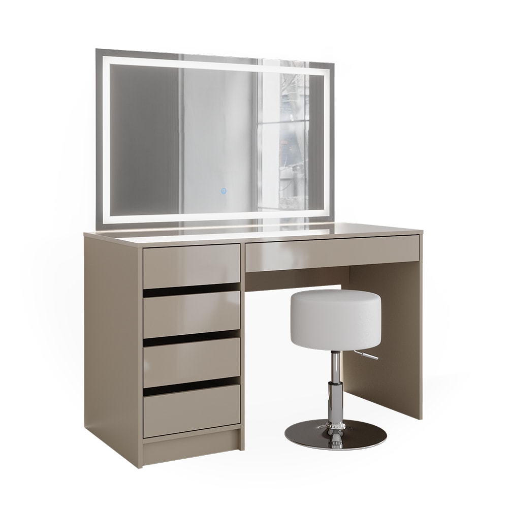 Vicco Schminktisch mit LED-Spiegel und Hocker, Greige 120 x 75cm style modern Taupe Spanplatte