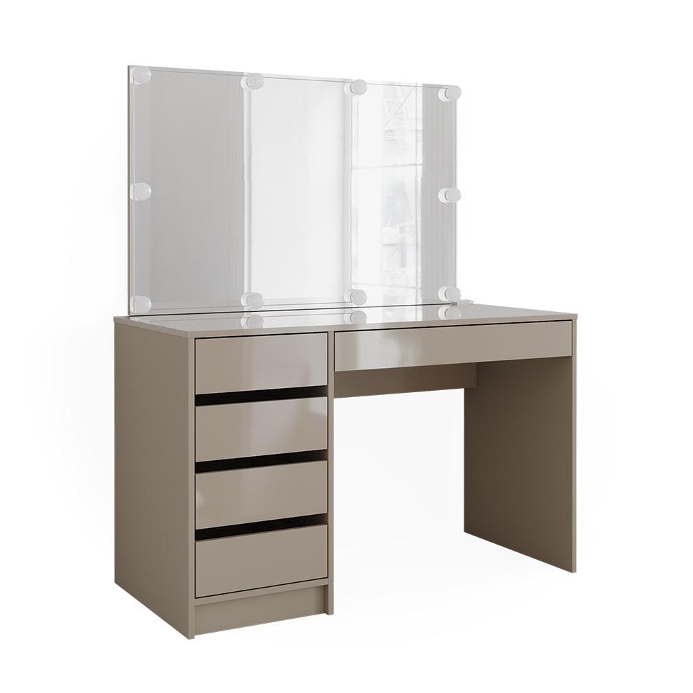 Vicco Schminktisch mit LED-Kette, Greige 120 x 75cm style modern Taupe Spanplatte