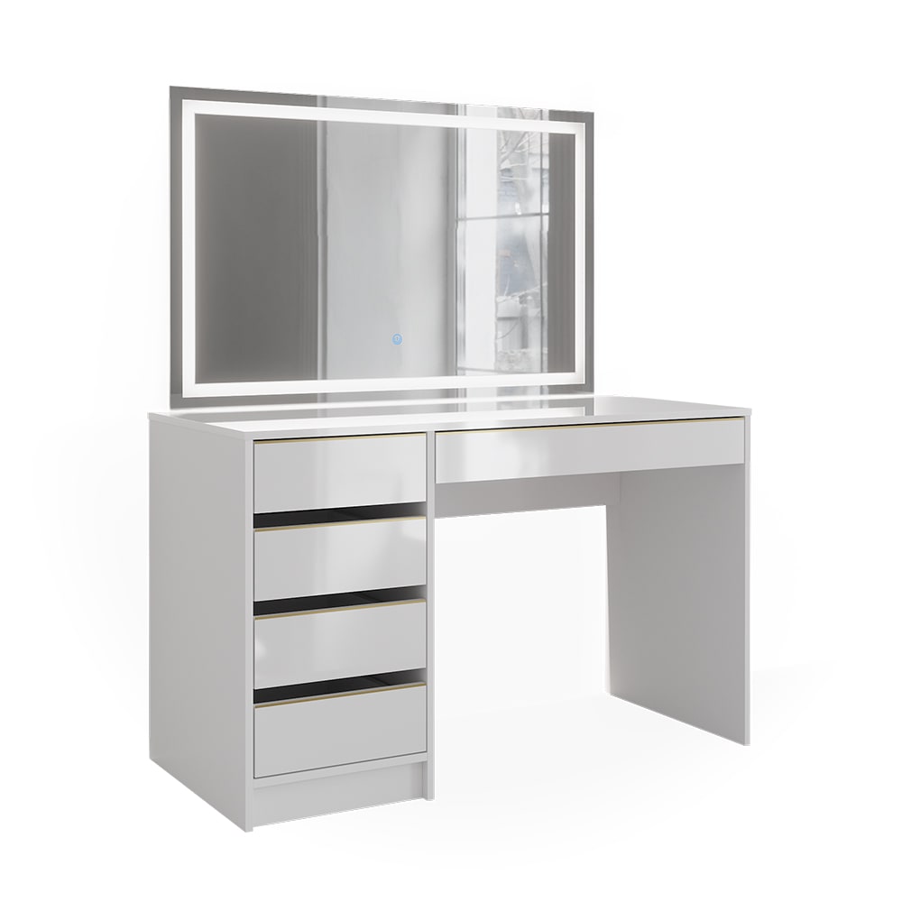 Coiffeuse avec miroir LED, Blanc/doré 120 x 75cm