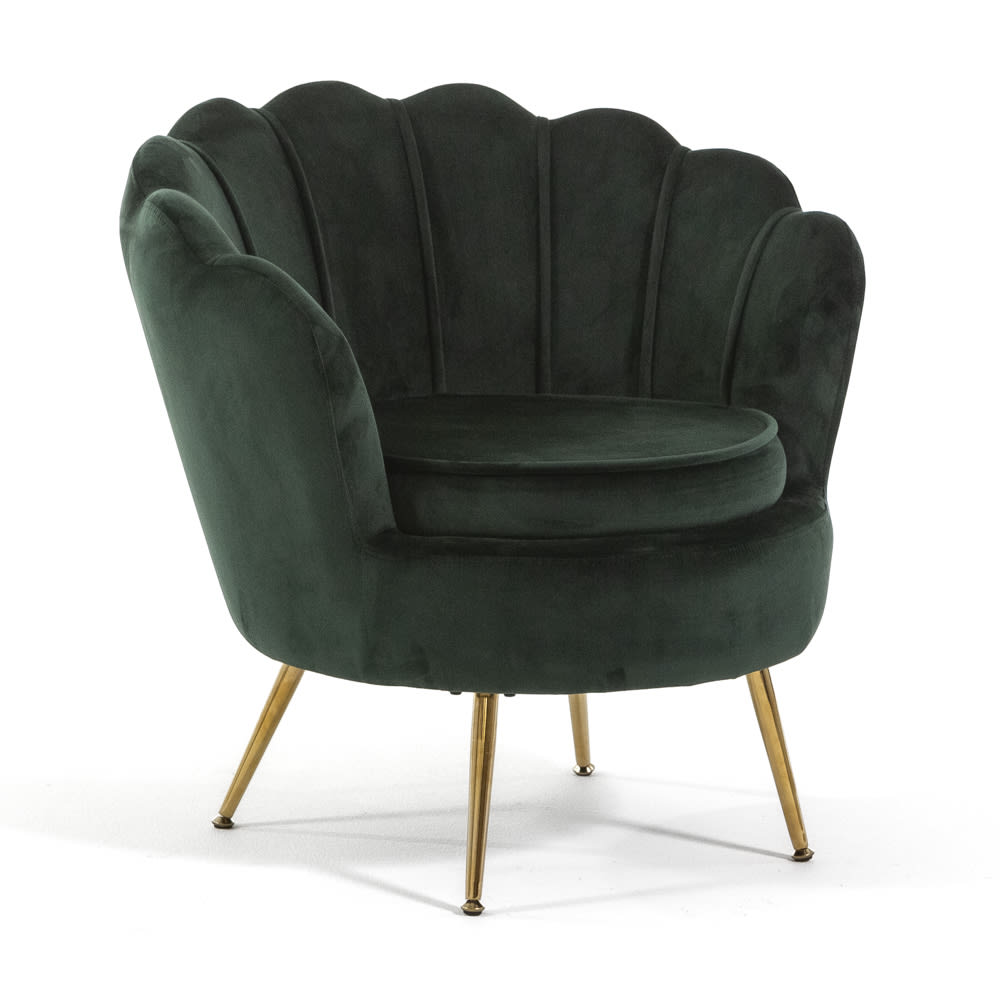 Fauteuil relax coquillage velours vert/or