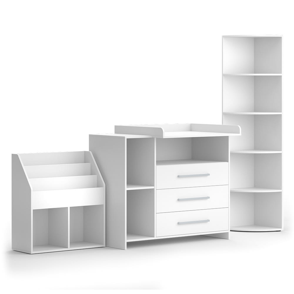 Vicco KinderzimmerSet3 mit Wickelkommode Spielzeugregal und Bücherregal Weiß style modern WEISS SPANPLATTE Baby