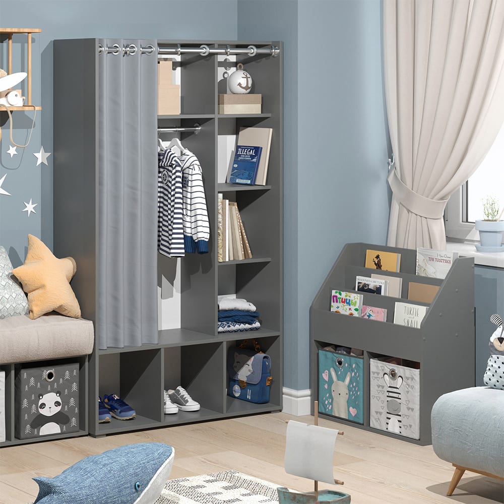 Armoire pour enfants avec tringle à rideaux, Gris 105.8 x 178.1cm