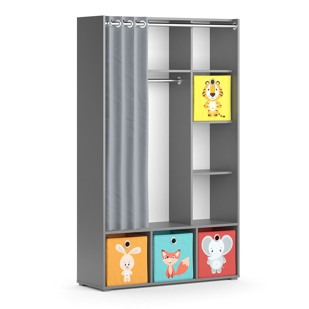 Vicco Kinderkleiderschrank Mit Faltboxen (bunt) Grau 105,8x178,1cm style modern GRAU SPANPLATTE Kinder