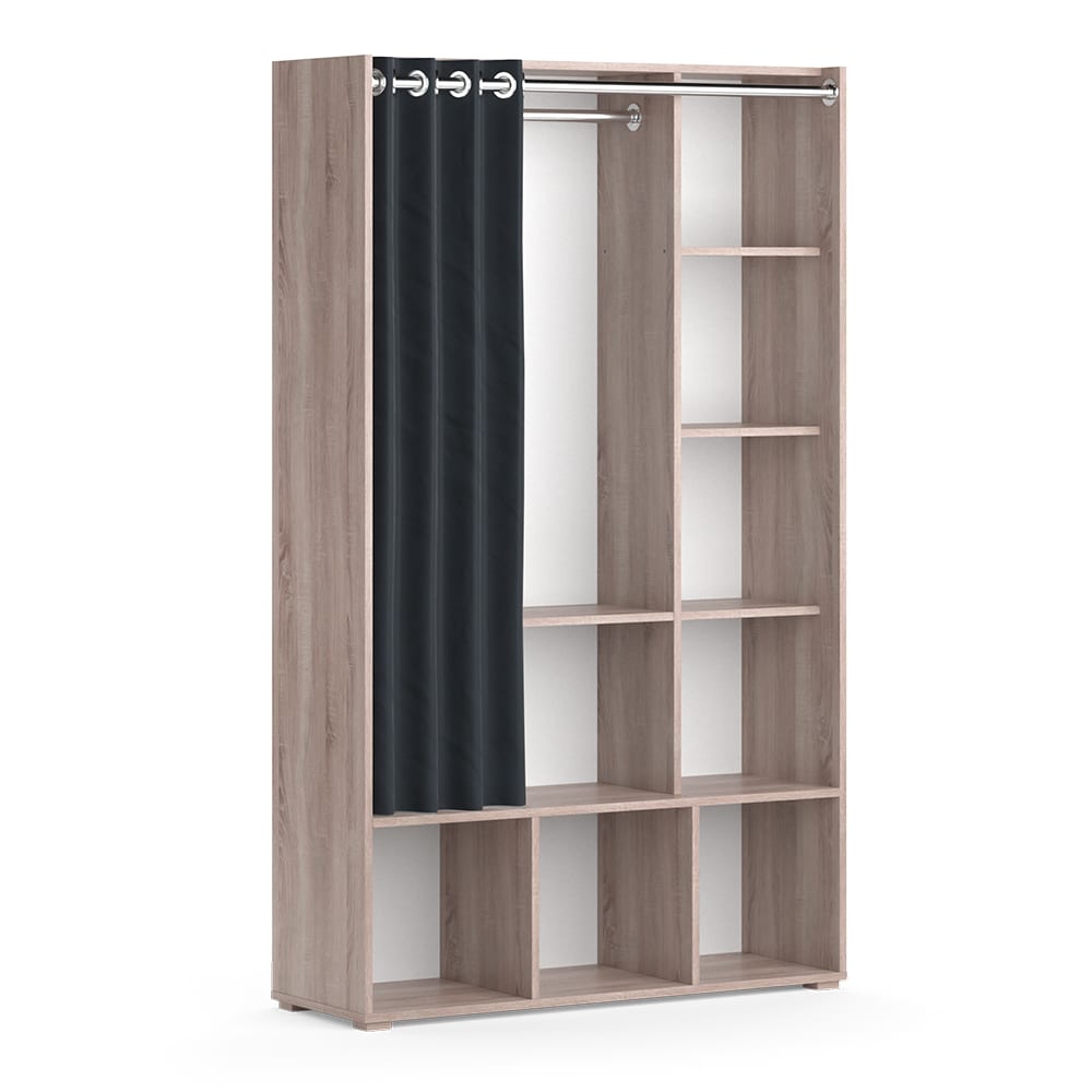 Vicco Kinderkleiderschrank mit Vorhang-Kleiderstange, Sonoma 105.8 x 178.1cm style modern BRAUN SPANPLATTE Kinder