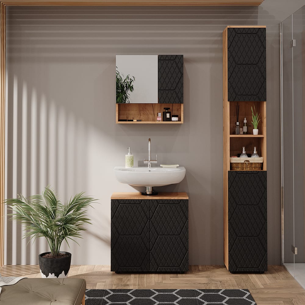 Armoire de salle de bain Anthracite structure nid dabeille 30x192cm
