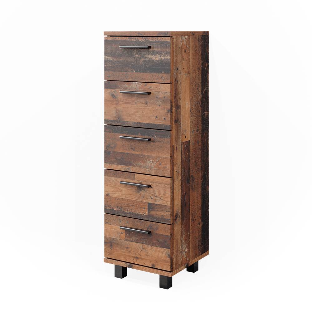 Vicco Midischrank mit 5 Schubladen, Eiche rustikal 30 x 95cm style modern Braun Spanplatte