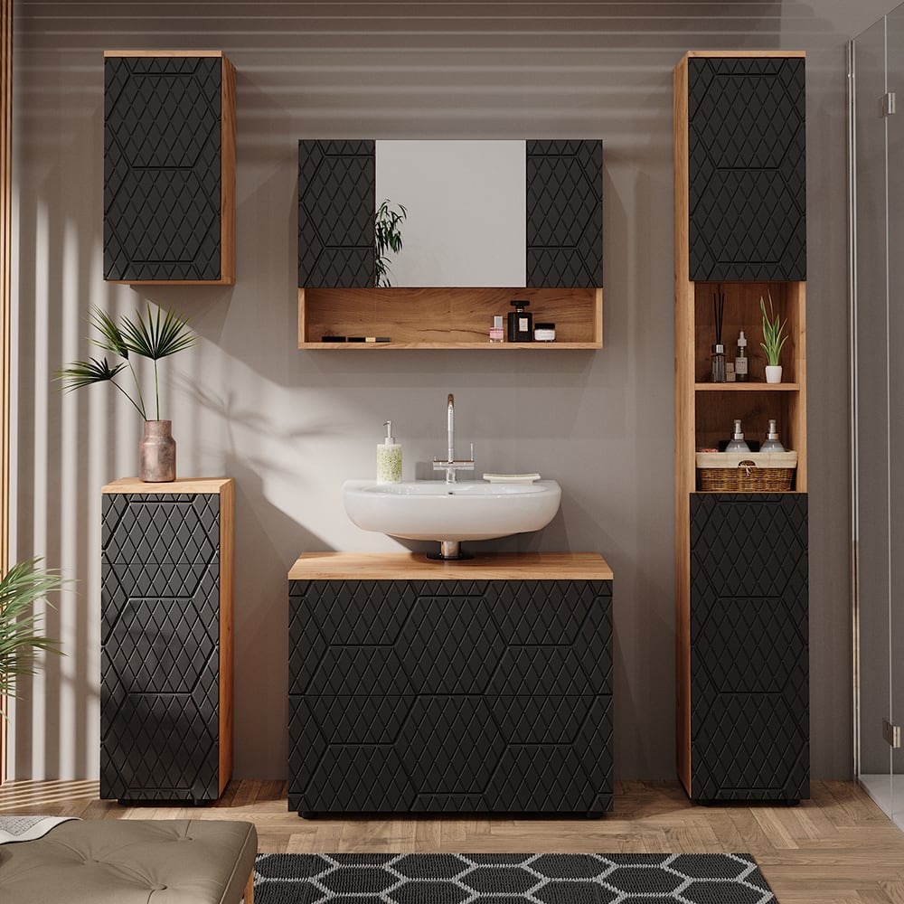 Midischrank Schublade,2 Fächer,Badezimmer Anthrazit mit