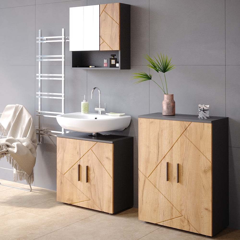 Meuble salle de bain anthracite/chêne doré 60x81cm - Maisons du Monde