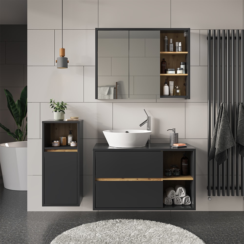 Meuble de rangement de salle de bain, Anthracite 38 x 80cm