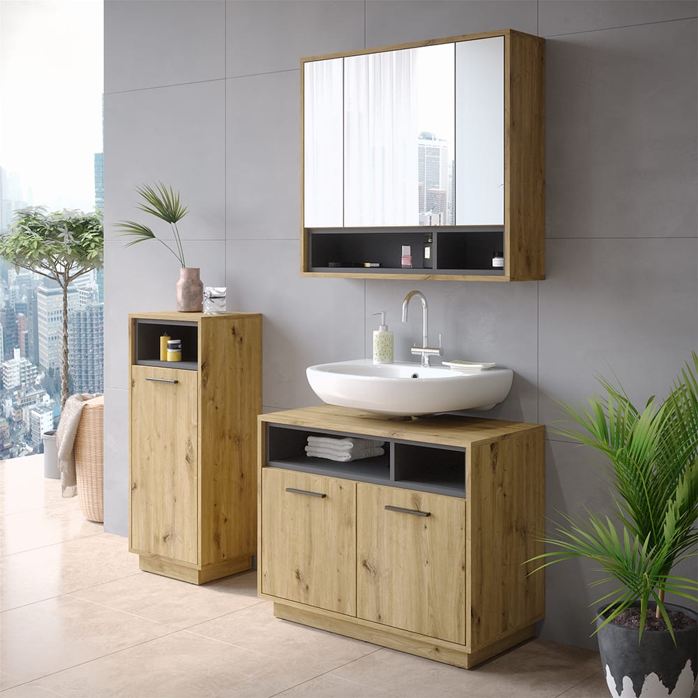 Meuble de rangement de salle de bain, effet bois artisan 38 x 93cm