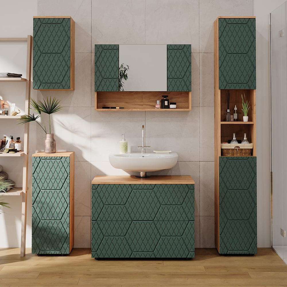 Midischrank mit 1 Schublade 2 Fächer Badezimmer Grün 30x81cm -