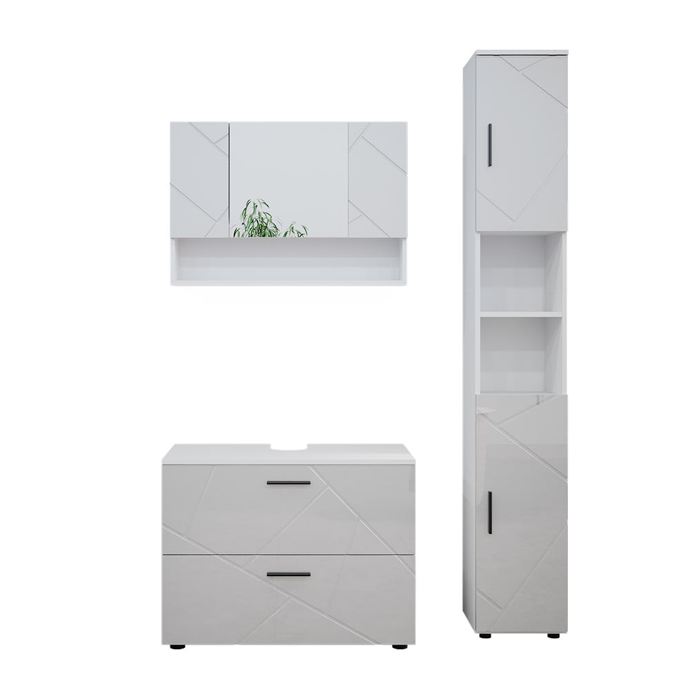 Meubles bain 3 pièces blanc haute brillance 80x58.6cm Meubles bain 3 pièces blanc haute brillance 80x58.6cm