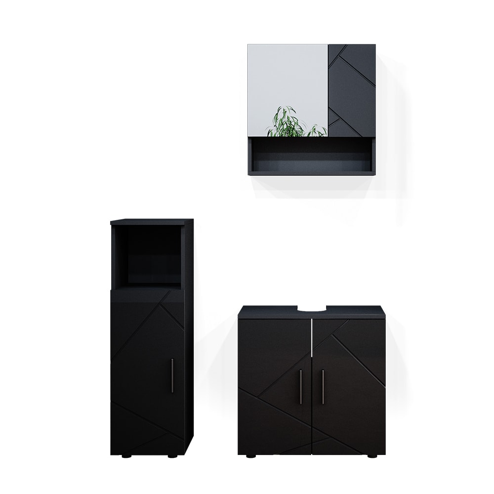 Meubles bain 3 pièces anthracite haute brillance 60x59cm Meubles bain 3 pièces anthracite haute brillance 60x59cm