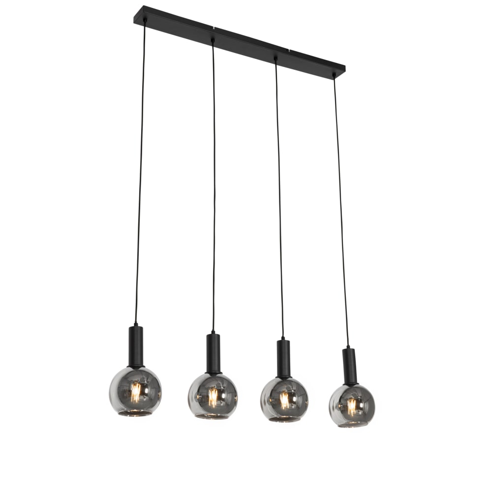 Lampe suspendue Art Déco noire verre fumé 4 lumières