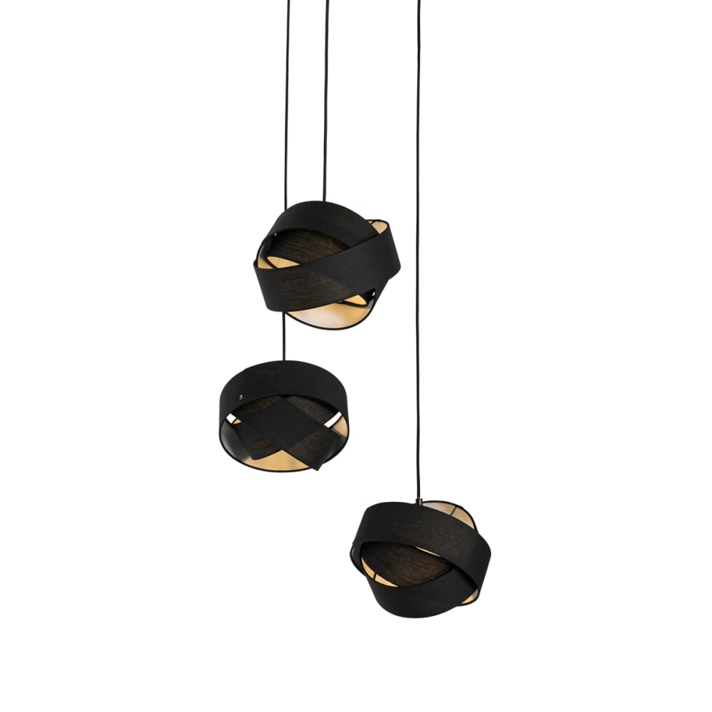 Lampe suspendue moderne noire avec 3 lumières