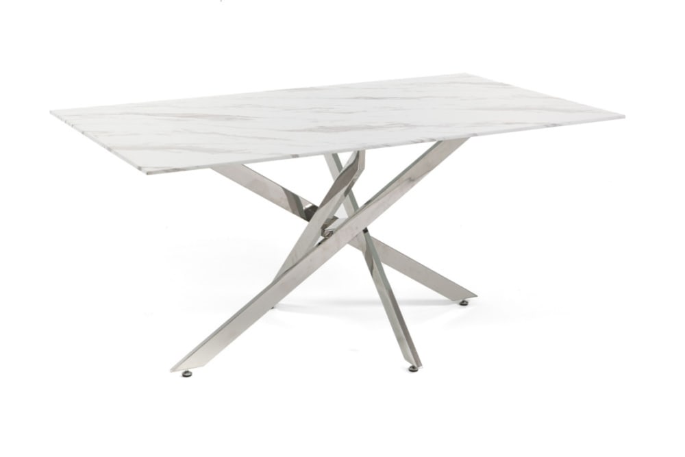Innen-Tisch 160x90cm Glasplatte weißer Marmor/silber - Maisons Du
