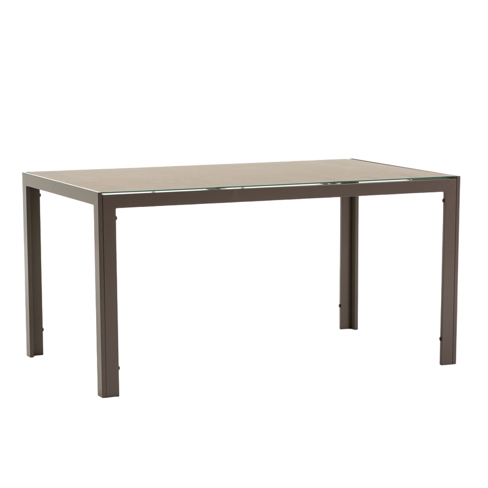 mesa rectangular 150x90 cm de aluminio y tapa de vidrio granito