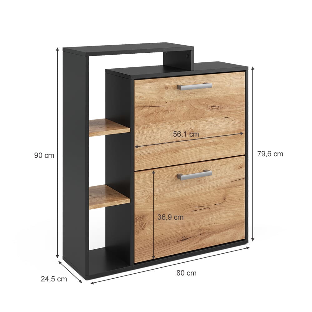 Schuhkipper 2 Fächern Goldkraft Eiche/Anthrazit 24.5x90cm -