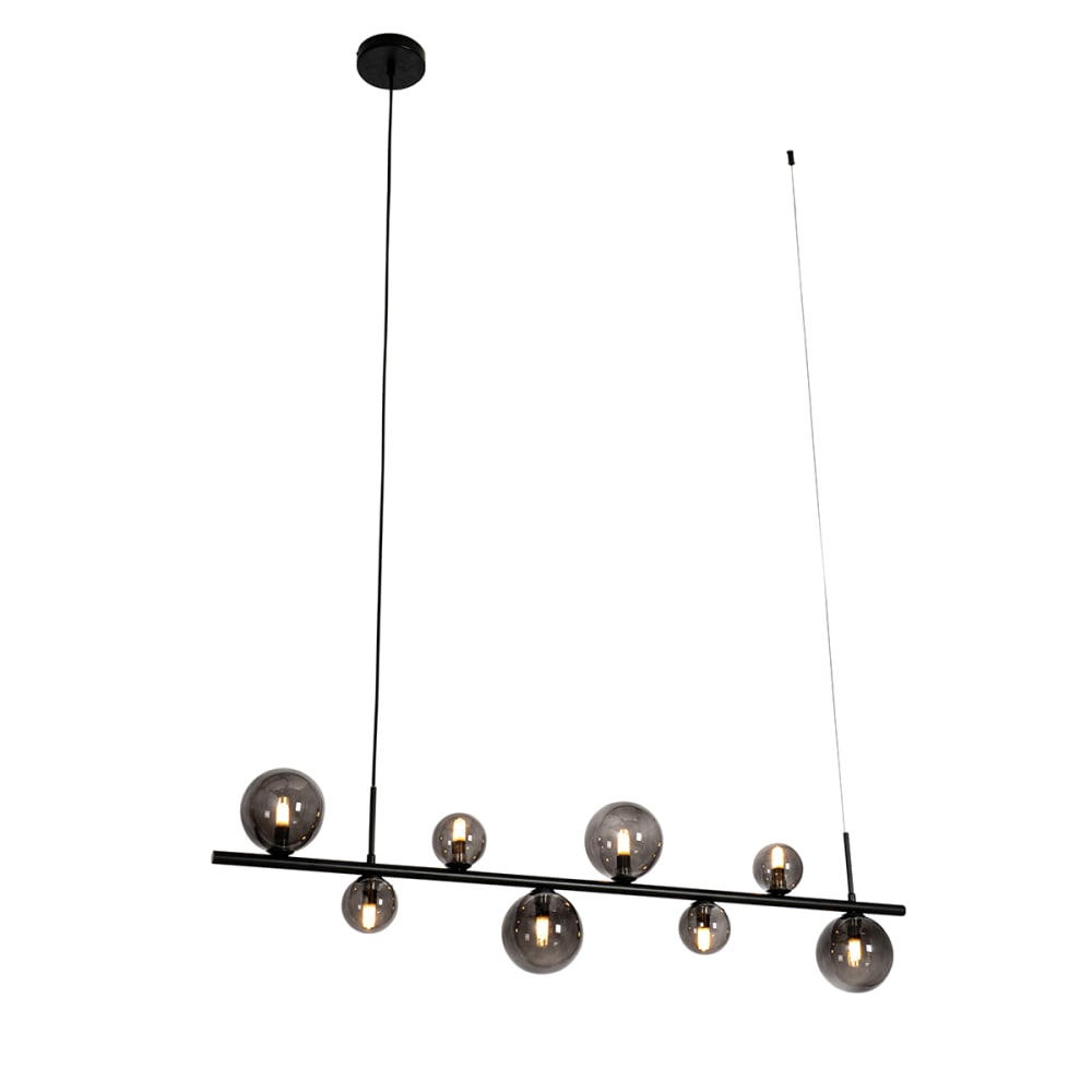 QAZQA Hängelampe schwarz, länglich, 8-flammig, mit Rauchglas style modern Grau Metall