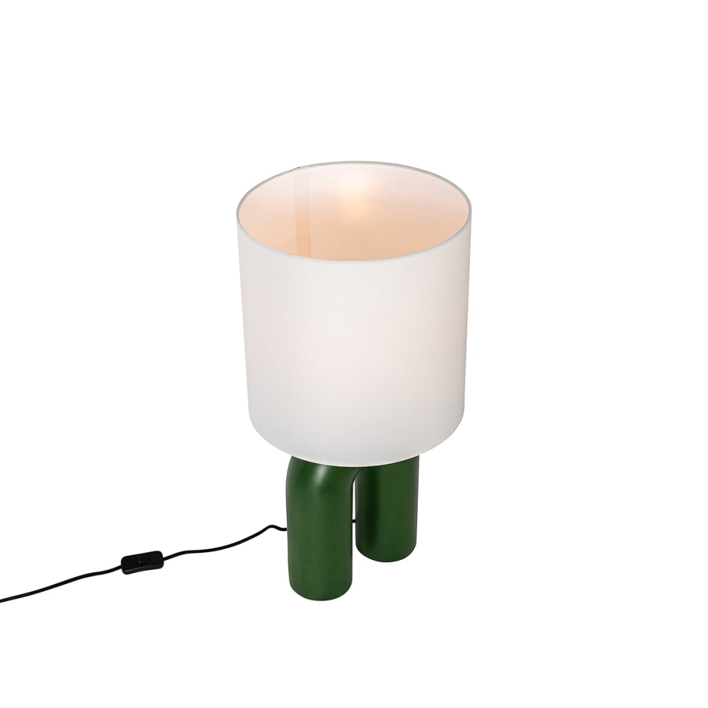 Lampe de table design verte abat-jour en lin blanc — vue 3