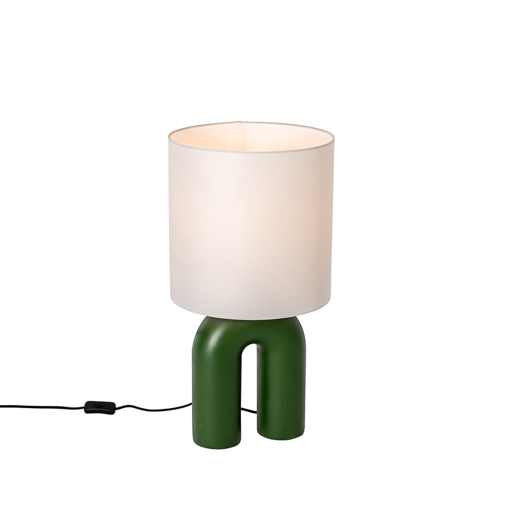 Lampe de table design verte abat-jour en lin blanc — vue 4