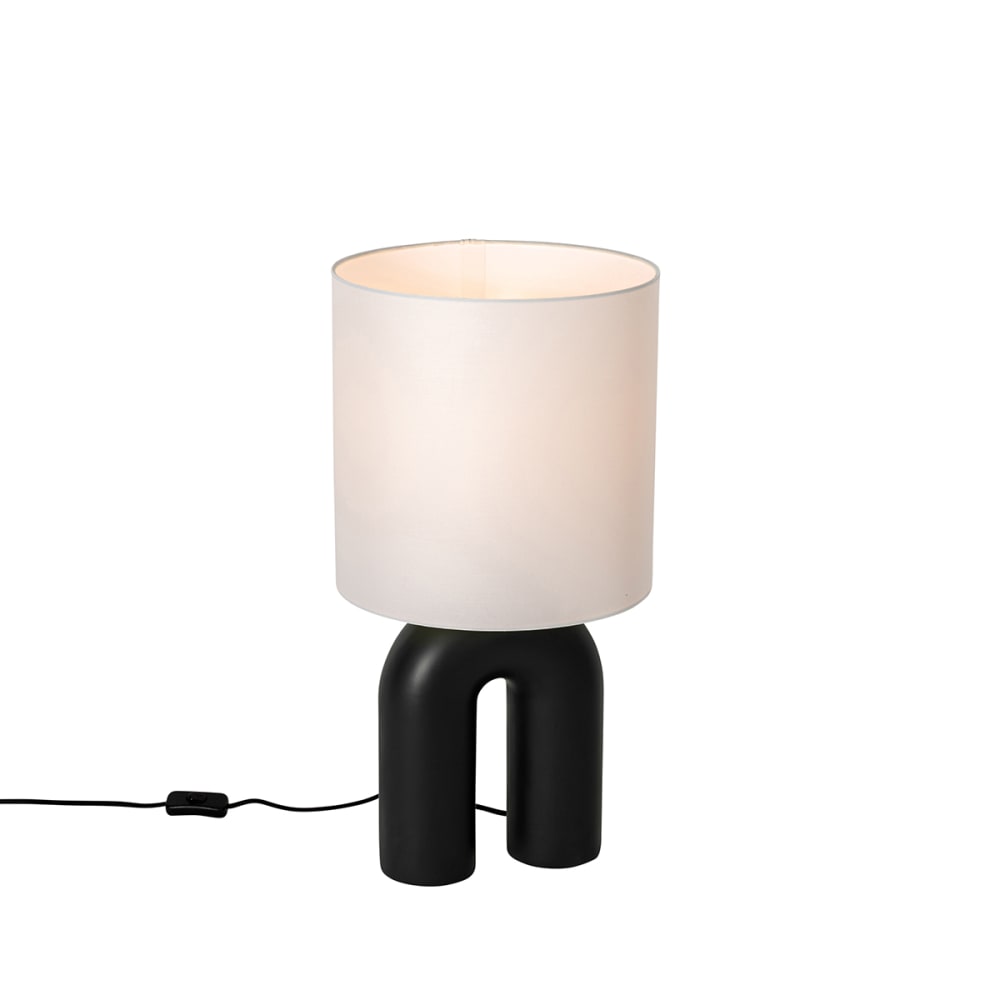 Lampe de table design noire abat-jour en lin blanc — vue 4