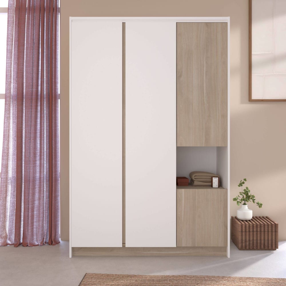 Armoire 4 portes effet bois et blanc