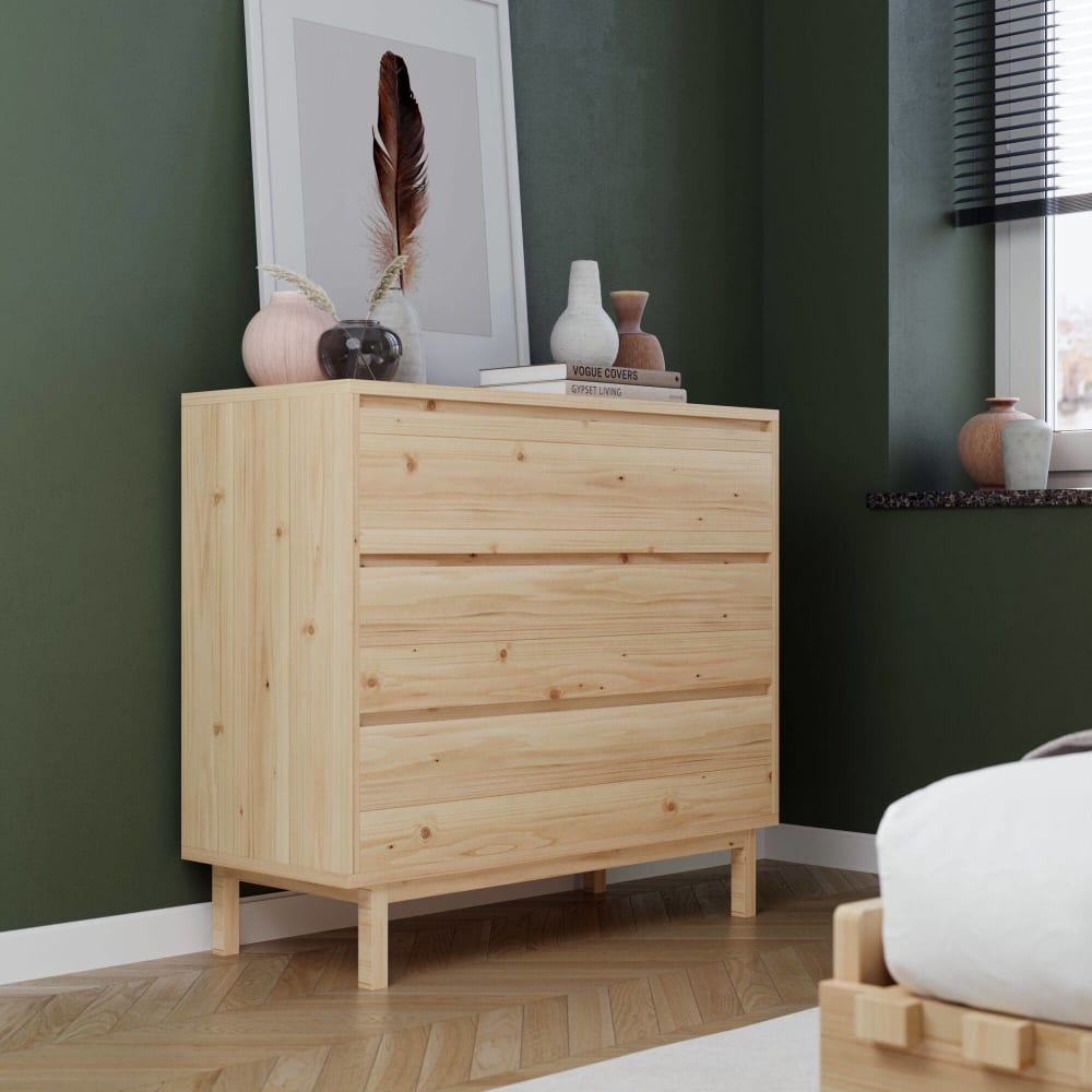 Commode en pin massif 3 tiroirs bois clair
