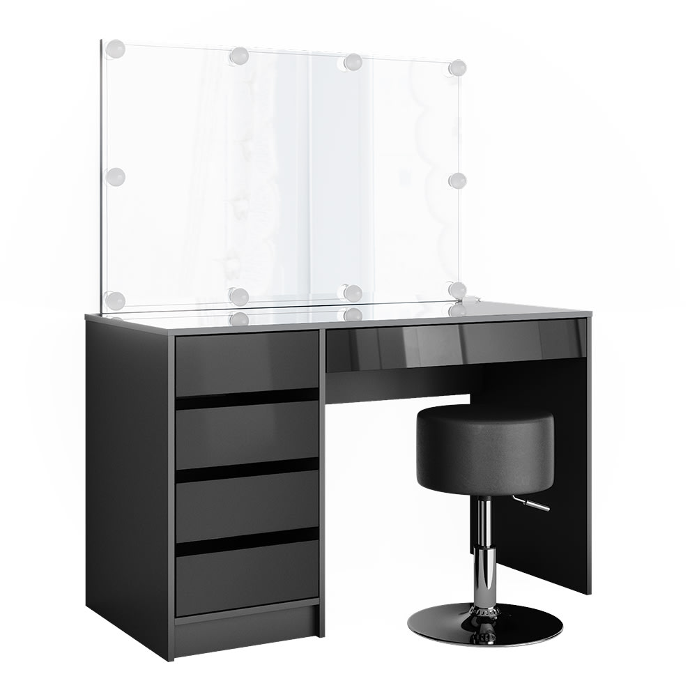 Vicco Coiffeuse avec miroir, guirlande led et tabouret anthracite 120x145cm style contemporain Gris Panneau De Particules - 120x75x55cm