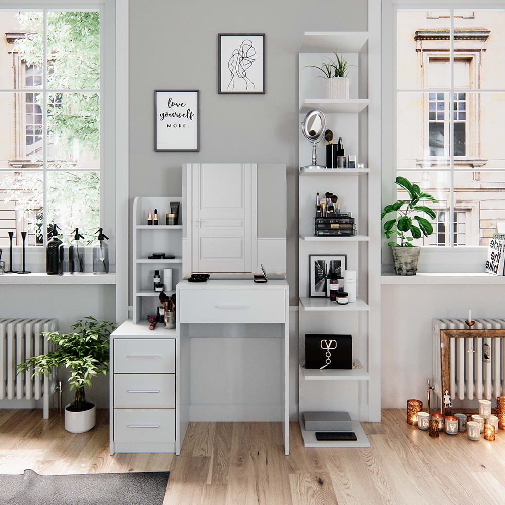 Coiffeuse avec miroir blanc 80x131.6cm - Maisons du Monde