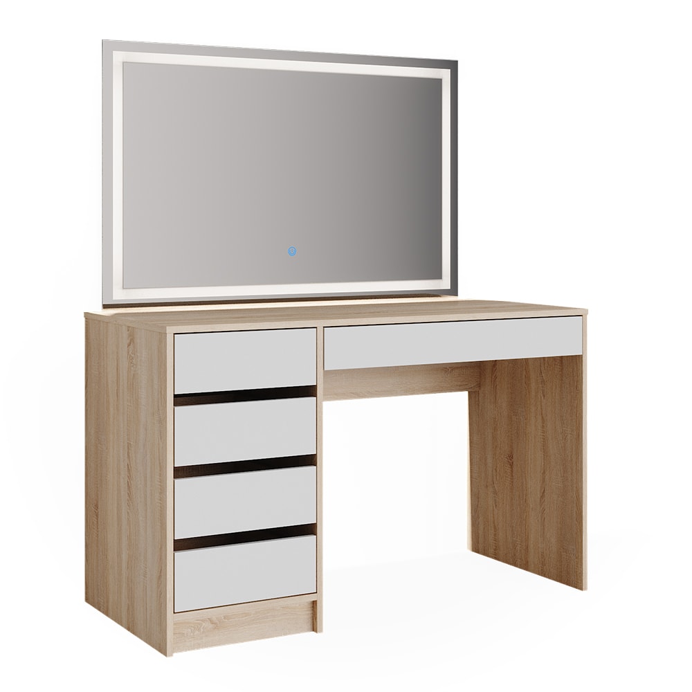 Vicco Schminktisch mit LED-Spiegel Weiß/Sonoma 120x145cm style modern Weiß Spanplatte