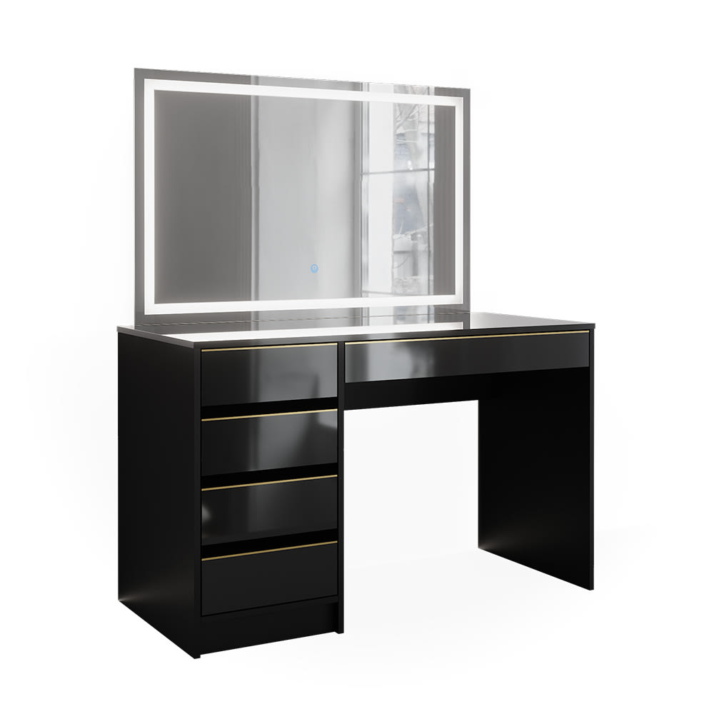 Coiffeuse avec miroir led noir/or 120x145cm