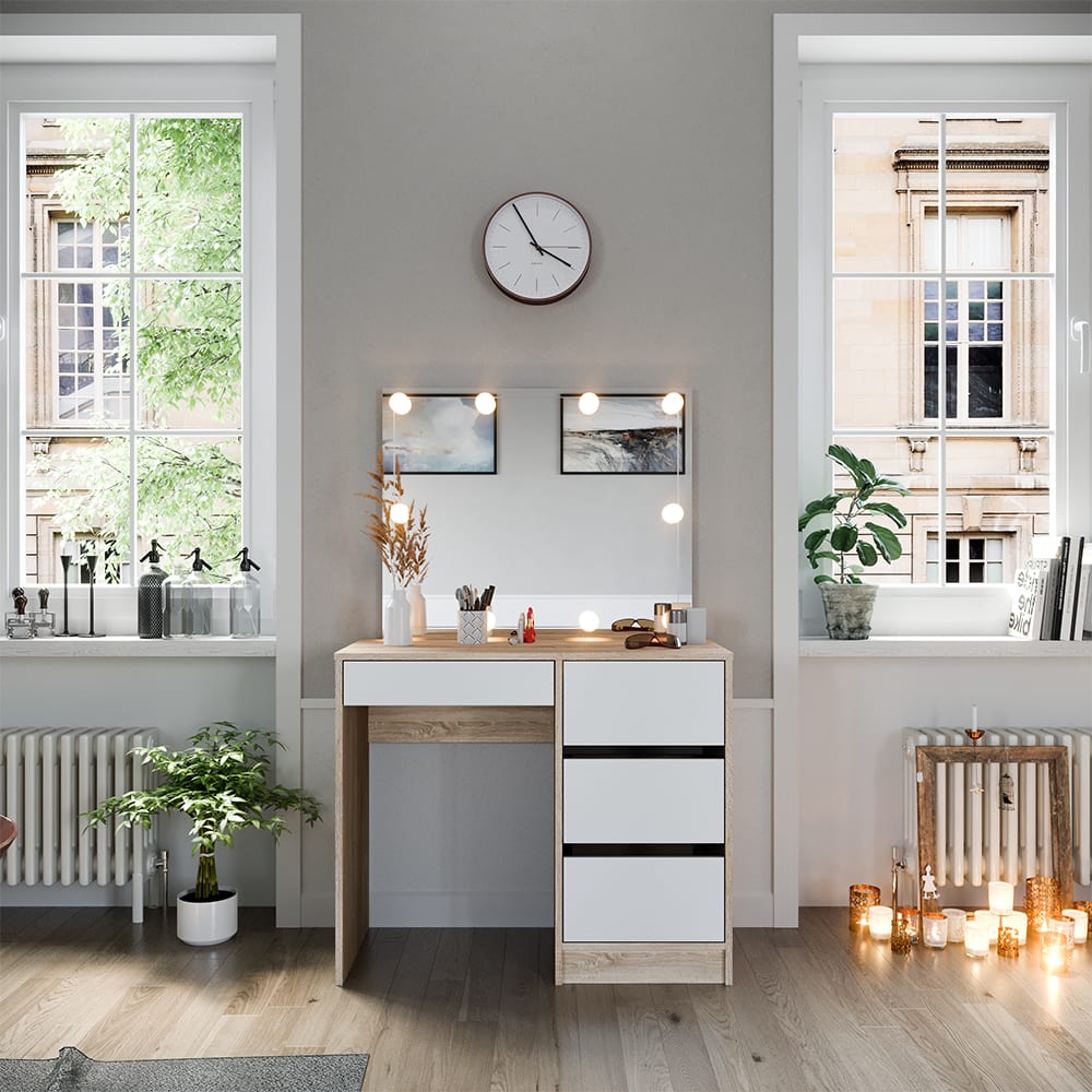 Schminktisch mit LED Beleuchtung, Sonoma 90 x 75cm - Maisons Du