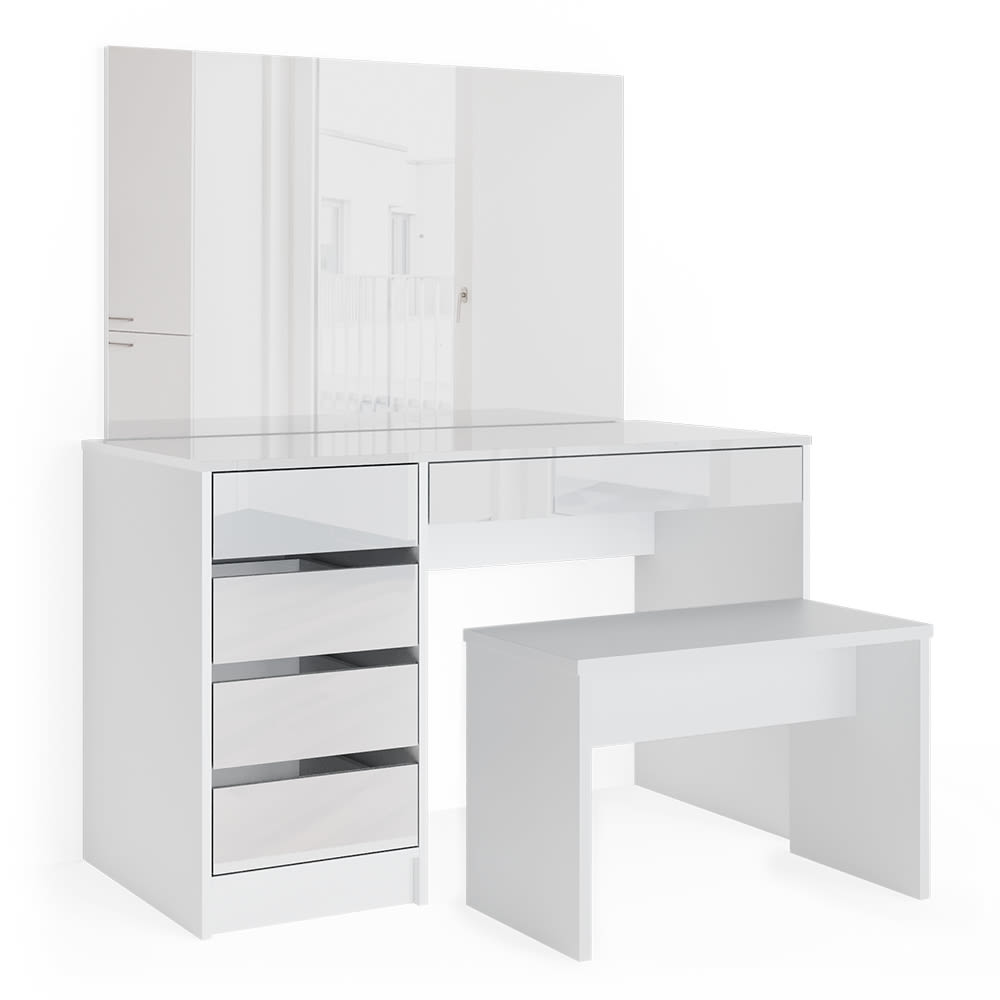 Vicco Schminktisch mit Spiegel und Bank Weiß 120x145cm style modern Weiß Spanplatte