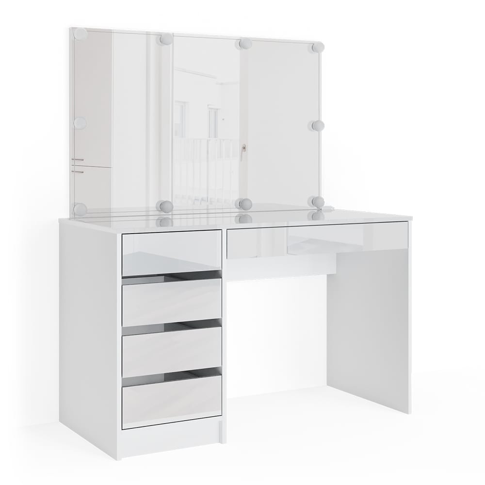 Coiffeuse avec miroir et guirlande led blanc 120x145cm