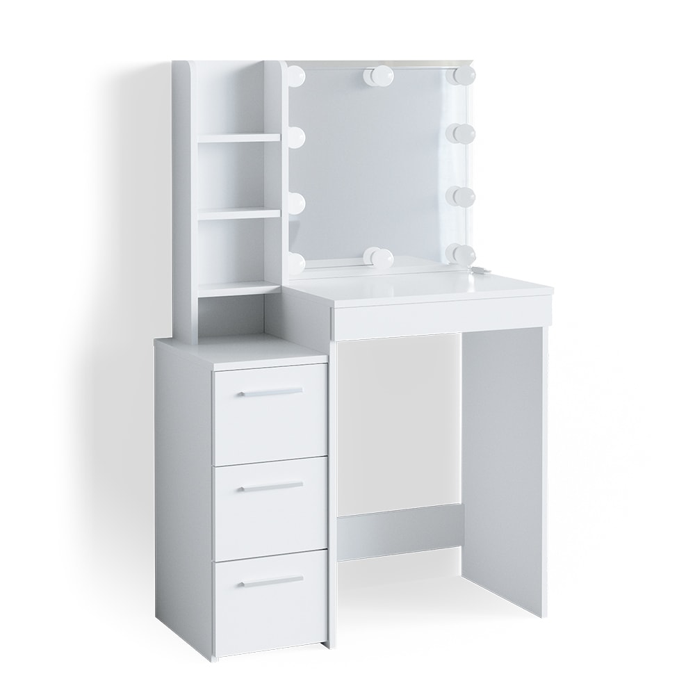 Coiffeuse avec miroir et guirlande led blanc 80x127.4cm