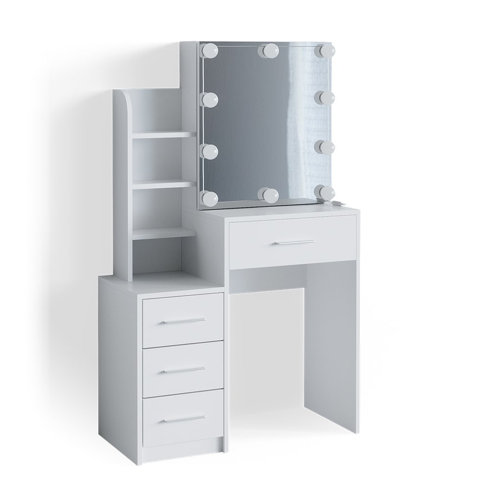 Coiffeuse avec miroir et guirlande led blanc 80x131.6cm