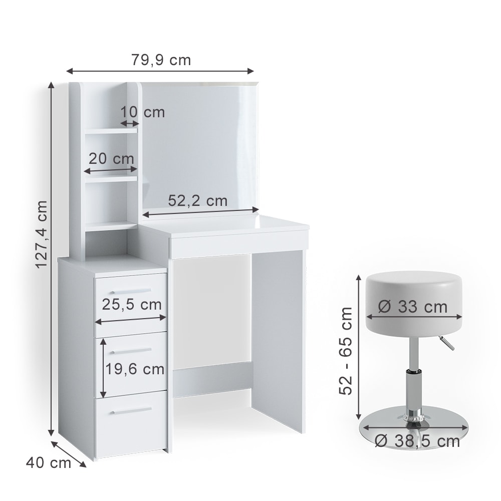 Coiffeuse avec miroir et tabouret blanc 80x127.4cm - Maisons du Monde