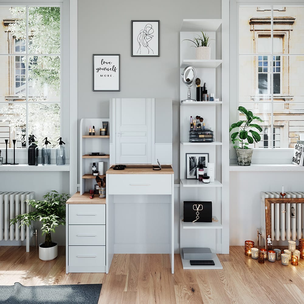 Coiffeuse avec miroir blanc/sonoma 80x131.6cm - Maisons du Monde
