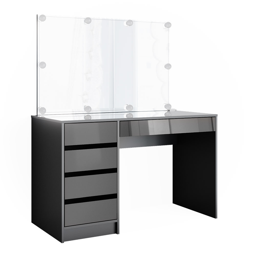 Coiffeuse avec miroir et guirlande led anthracite 120x145cm
