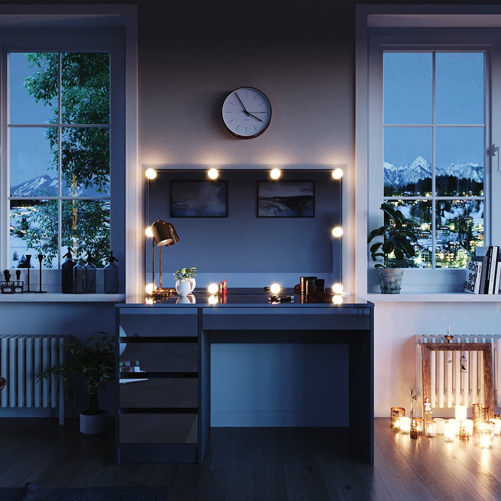 Schminktisch mit Spiegel und LED-Lichterkette Anthrazit 120x145cm