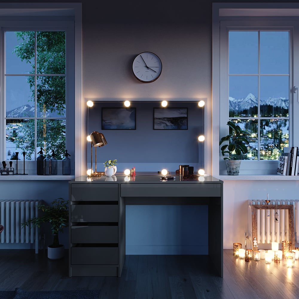 Coiffeuse avec miroir et guirlande led gris 120x145cm - Maisons du Monde