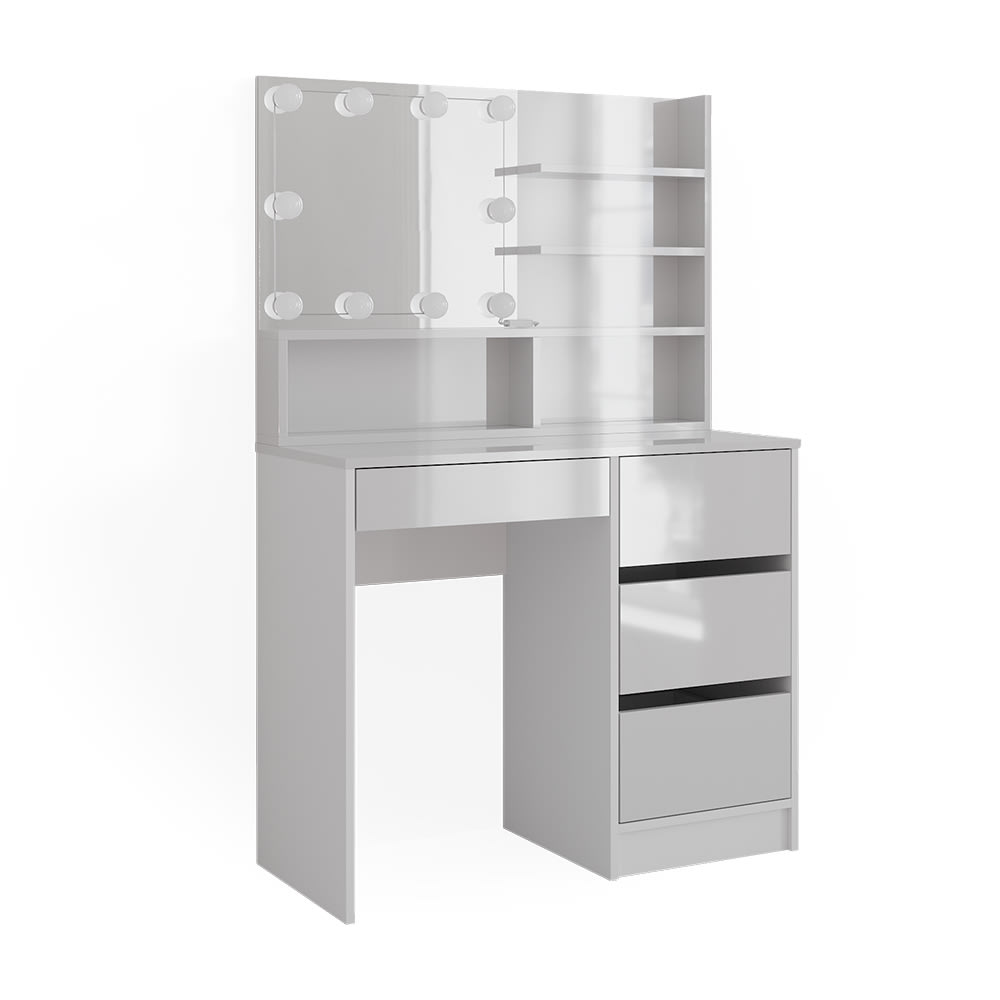 Coiffeuse avec étagère avec miroir et guirlande led blanc 90x140cm Coiffeuse avec étagère avec miroir et guirlande led blanc 90x140cm