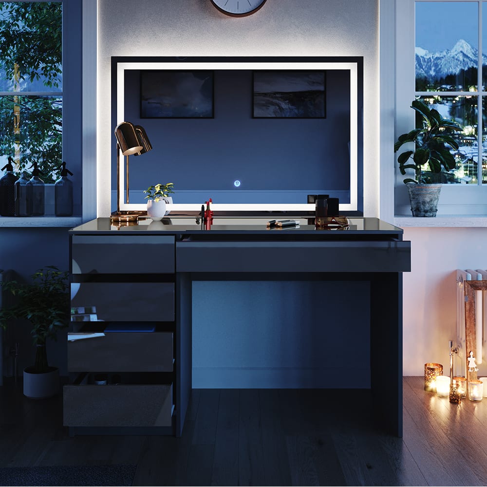 Coiffeuse avec miroir LED, Anthracite 120 x 75cm