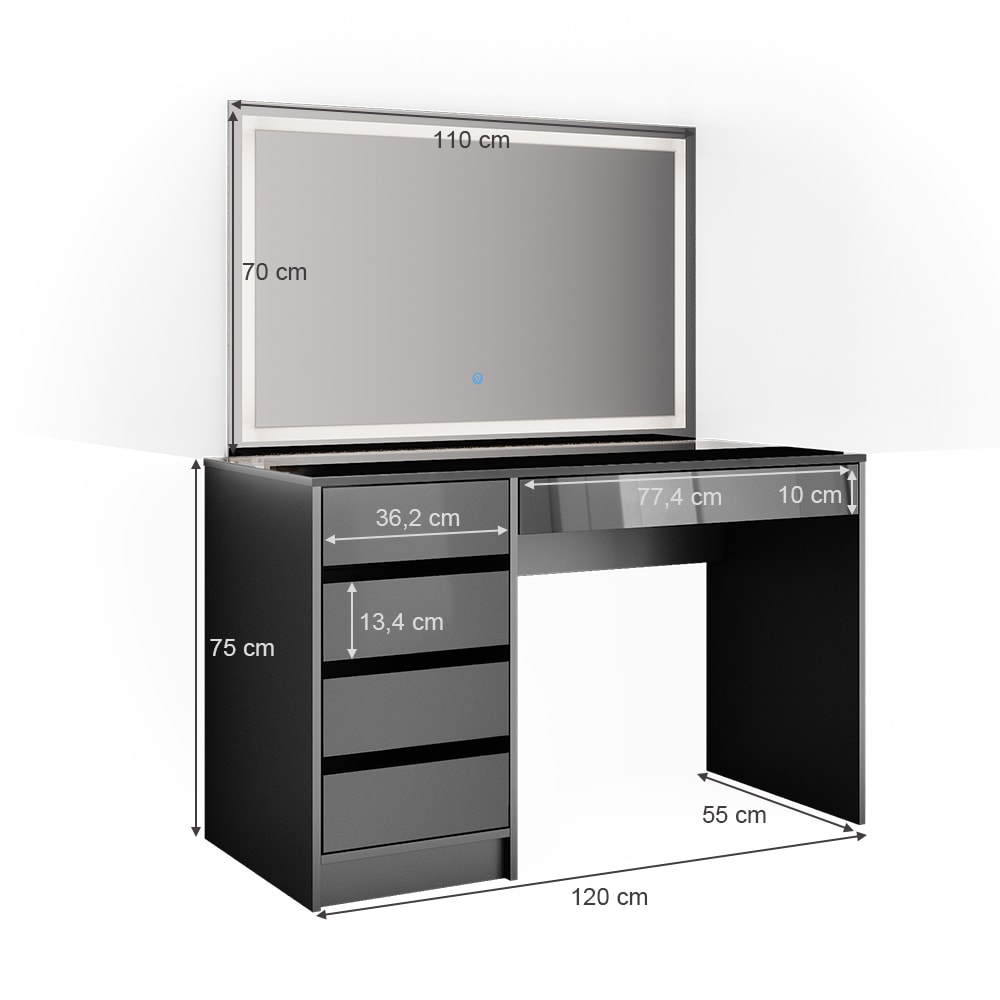 Schminktisch mit LED-Spiegel Anthrazit 120x145cm - Maisons Du