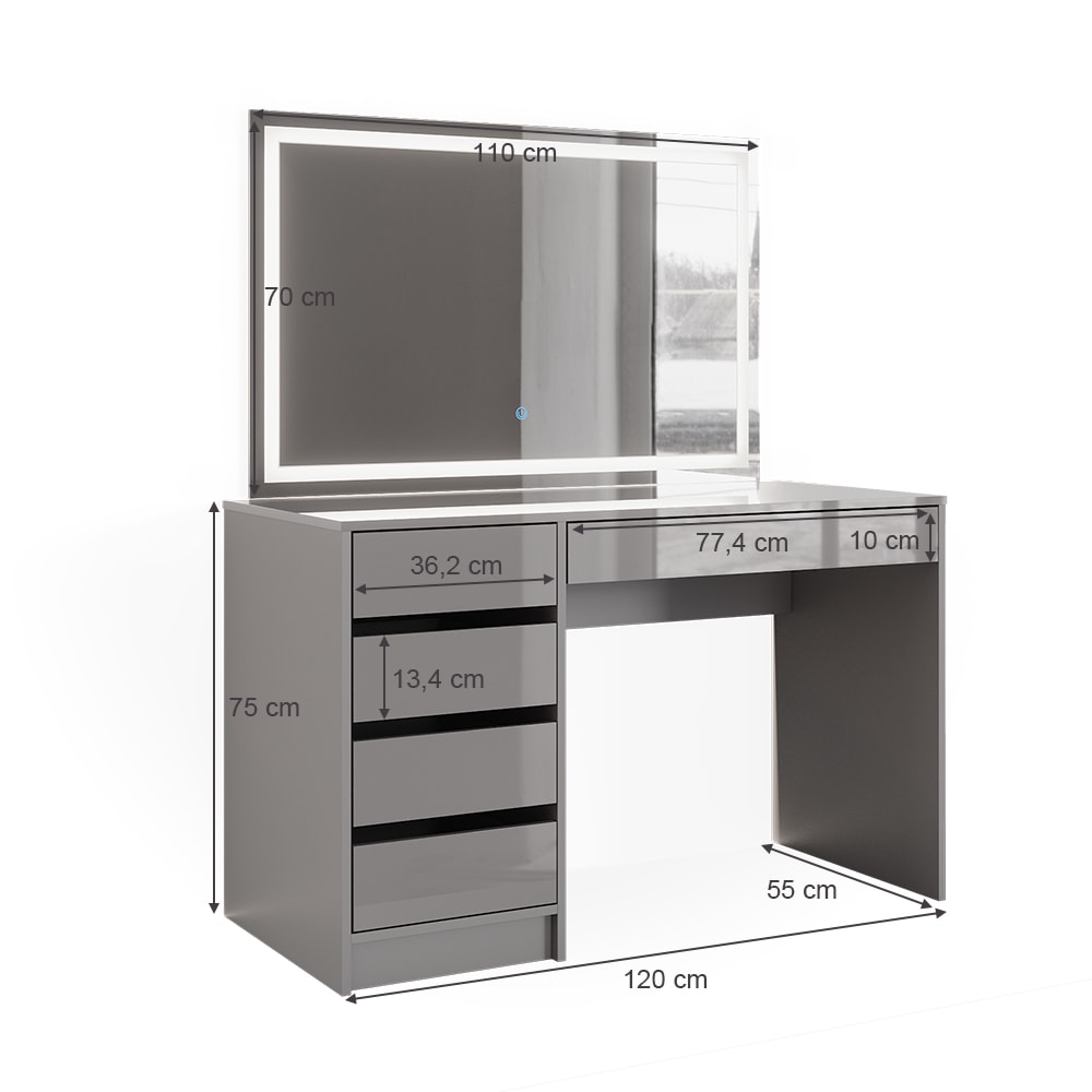Schminktisch mit LED-Spiegel Grau 120x145cm - Maisons Du Monde