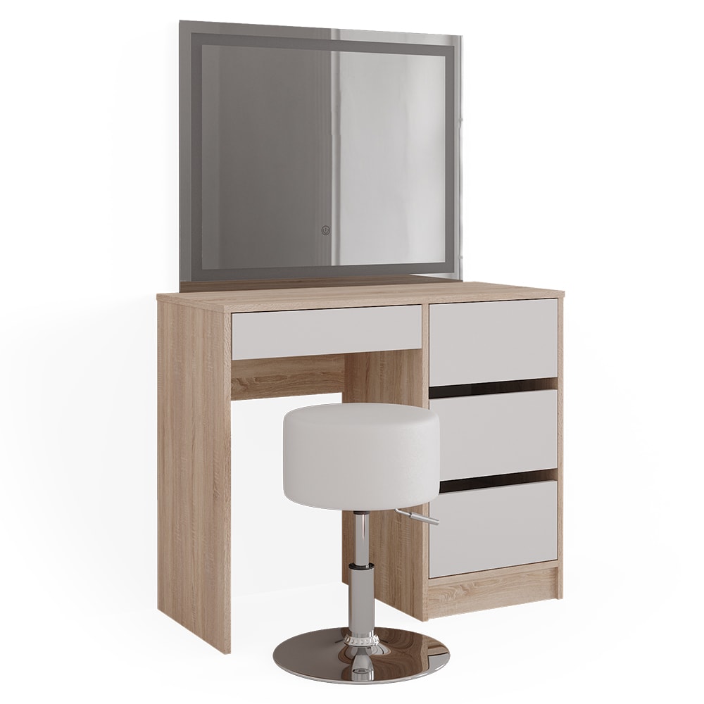 Coiffeuse avec miroir LED et tabouret, Sonoma 90 x 75cm