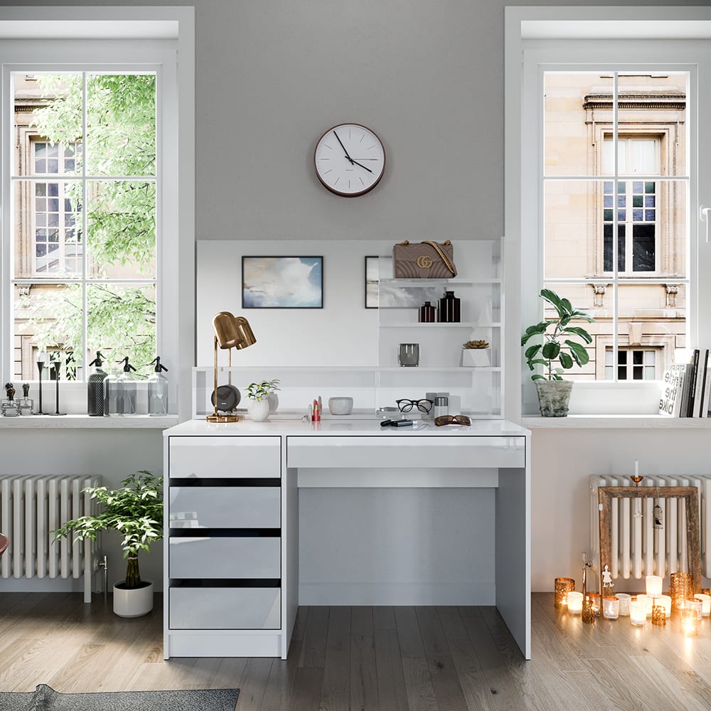 Coiffeuse avec étagère miroir blanc 120x145cm - Maisons du Monde
