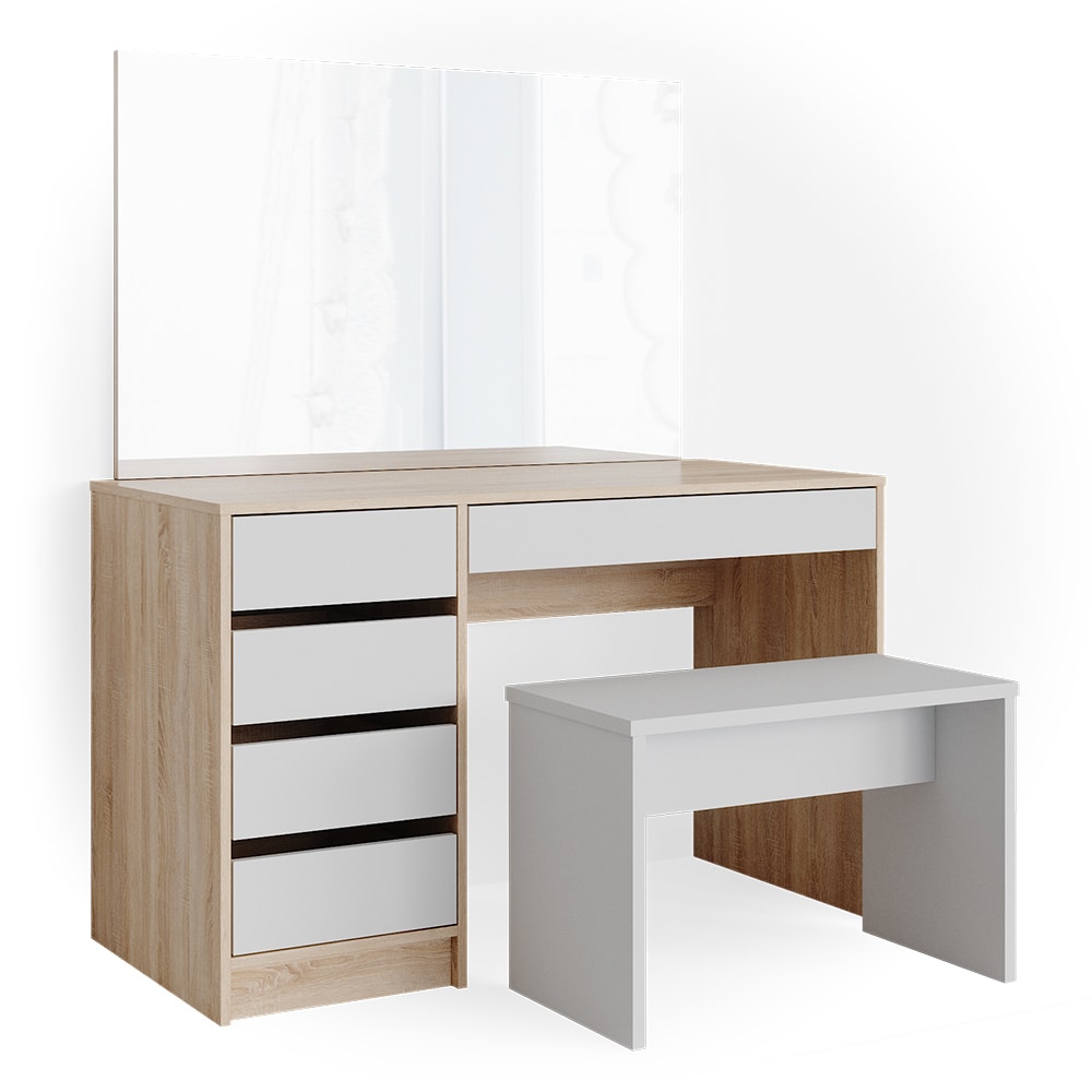 Vicco Schminktisch mit Spiegel und Bank Weiß/Sonoma 120x145cm style modern Weiß Spanplatte